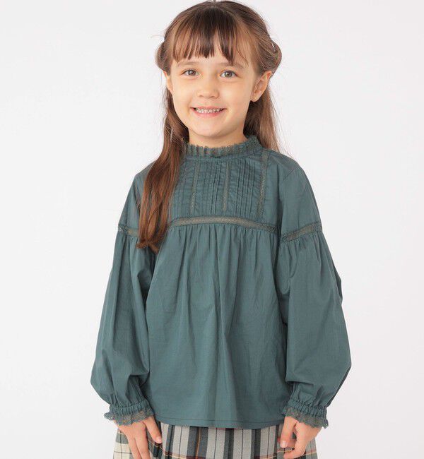 SHIPS KIDS「SHIPS KIDS:100～130cm / レース ピンタック 長袖 ブラウス」|シャツ・ブラウス|