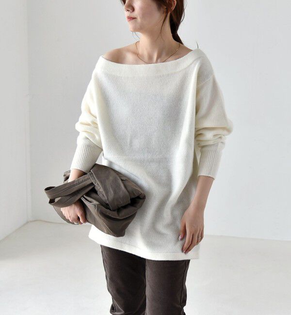 quaranciel「quaranciel:〈手洗い可能〉AQUA カシミヤ ブレンド オフショルダー ニット」|ニット・セーター|オフホワイト