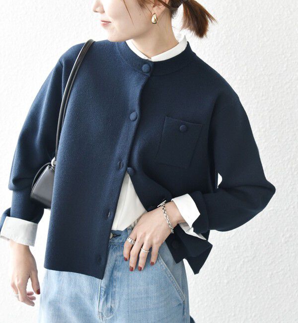 SHIPS any「SHIPS any: ミラノリブ ノーカラー ニット ジャケット カーディガン」|カーディガン|