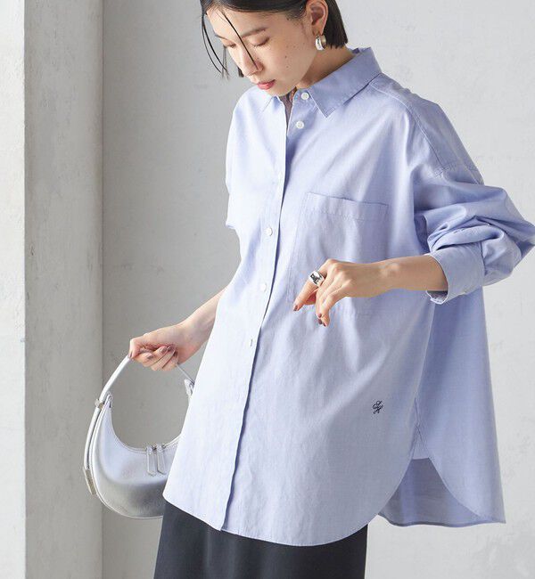 SHIPS for women「〈洗濯機可能〉ピン オックス 刺繍 シャツ」|シャツ・ブラウス|ブルー