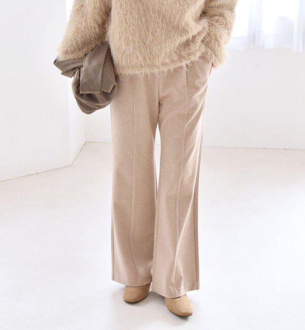 quaranciel「quaranciel:〈手洗い可能〉ウォーム ジャージー セミフレア イージー パンツ」|その他|ベージュ