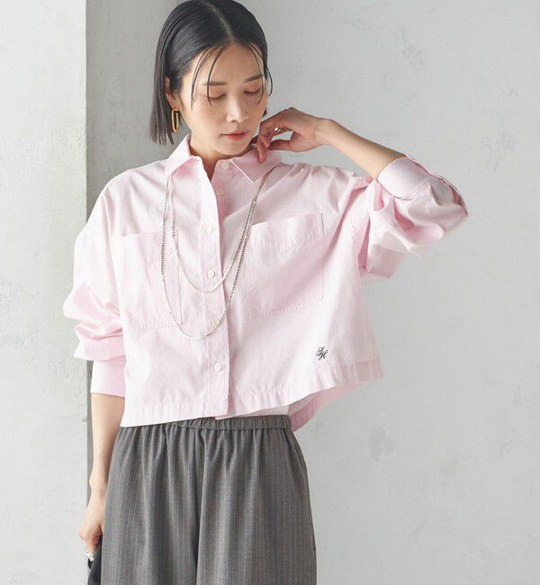 SHIPS for women「〈洗濯機可能〉ピン オックス 刺繍 クロップド シャツ」|シャツ・ブラウス|