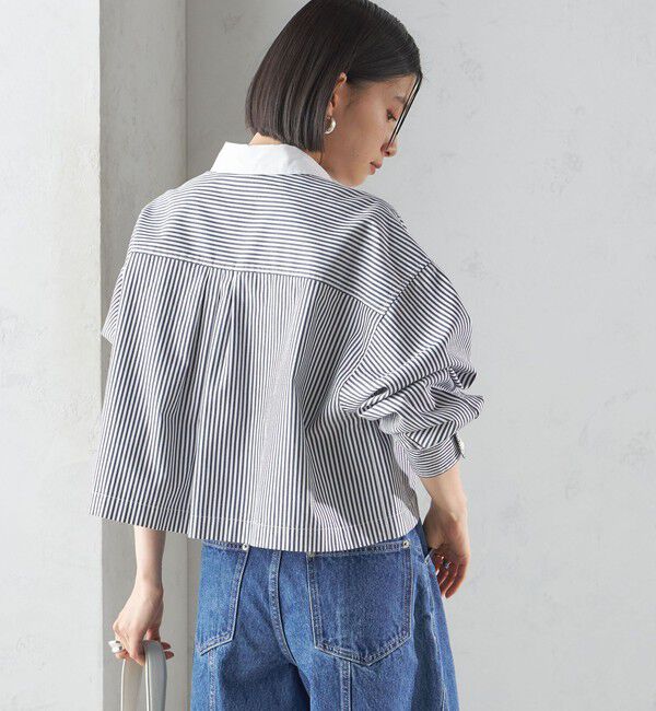 SHIPS for women「〈洗濯機可能〉ピン オックス 刺繍 クロップド シャツ」|シャツ・ブラウス|