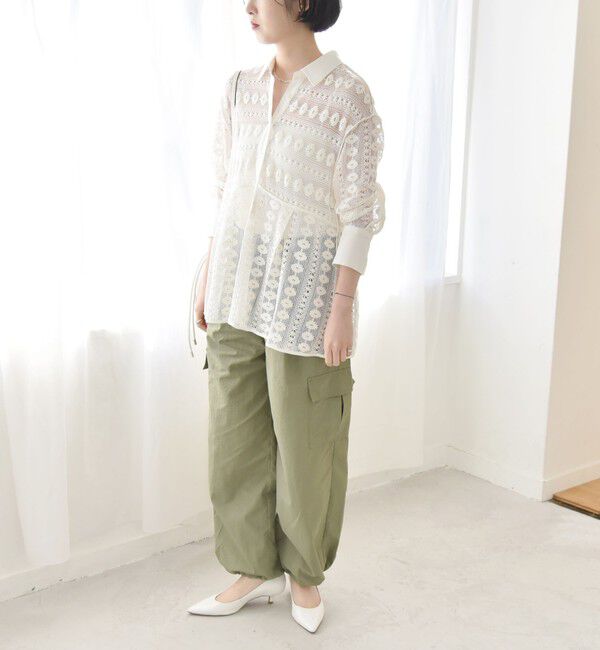 quaranciel「quaranciel:〈手洗い可能〉クロシェ レース ペプラム シャツ ブラウス」|シャツ・ブラウス|