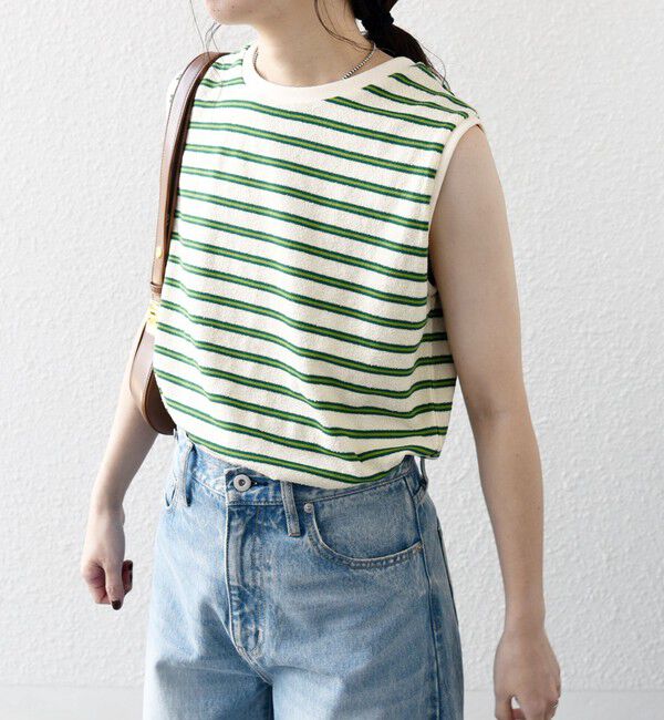 SHIPS any「SHIPS any:〈洗濯機可能〉パイル ボーダー ノースリーブ TEE」|タンクトップ|