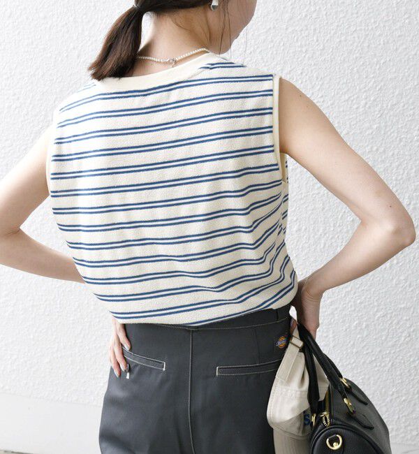 SHIPS any「SHIPS any:〈洗濯機可能〉パイル ボーダー ノースリーブ TEE」|タンクトップ|