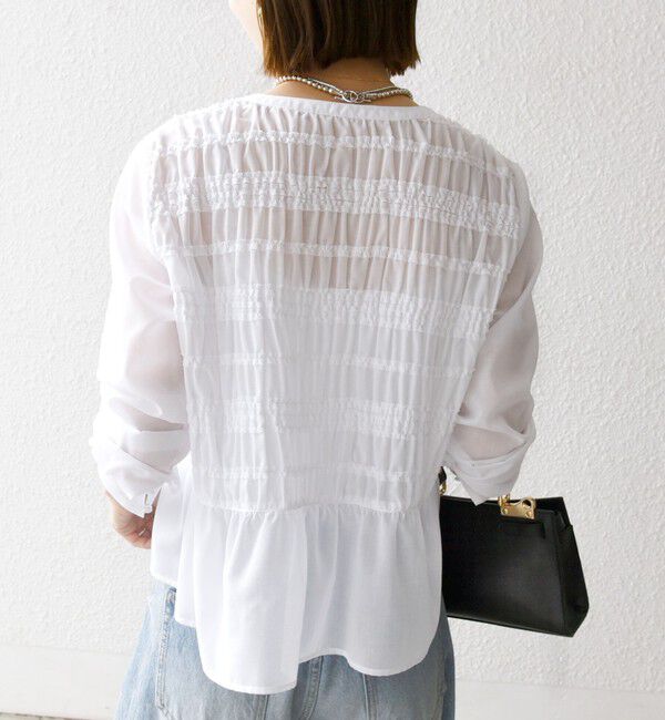 SHIPS any「【WEB限定】SHIPS any:〈洗濯機可能〉シアー シャーリング プチフリル ペプラム ブラウス」|シャツ・ブラウス|