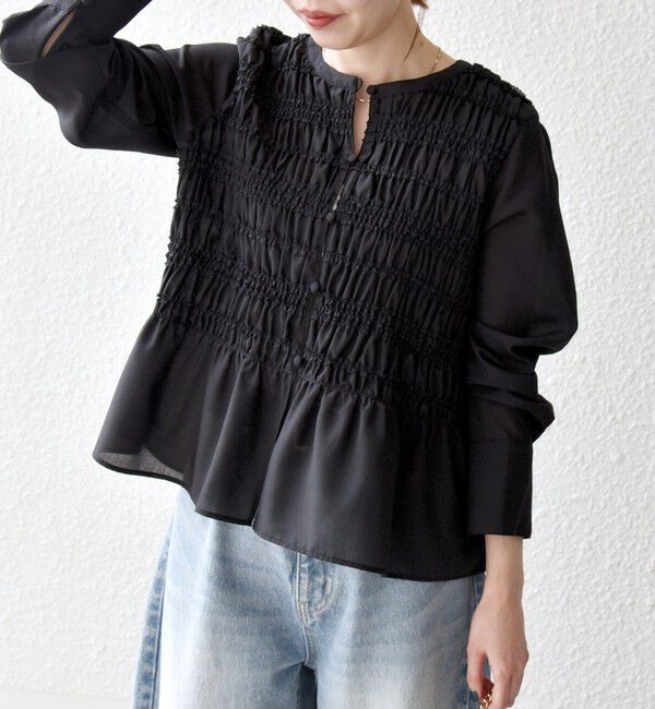 SHIPS any「【WEB限定】SHIPS any:〈洗濯機可能〉シアー シャーリング プチフリル ペプラム ブラウス」|シャツ・ブラウス|