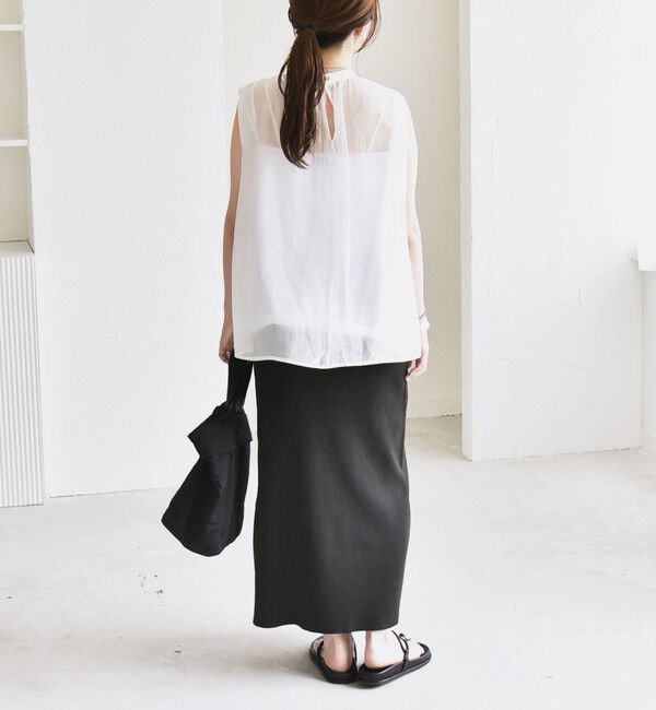 quaranciel「quaranciel:〈洗濯機可能〉シアー ハイネック ノースリーブ ギャザー ブラウス」|シャツ・ブラウス|