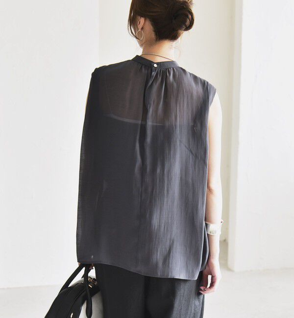 quaranciel「quaranciel:〈洗濯機可能〉シアー ハイネック ノースリーブ ギャザー ブラウス」|シャツ・ブラウス|