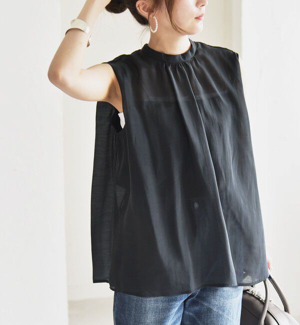 quaranciel「quaranciel:〈洗濯機可能〉シアー ハイネック ノースリーブ ギャザー ブラウス」|シャツ・ブラウス|