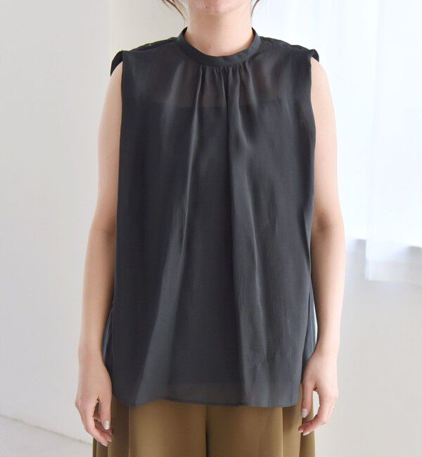 quaranciel「quaranciel:〈洗濯機可能〉シアー ハイネック ノースリーブ ギャザー ブラウス」|シャツ・ブラウス|