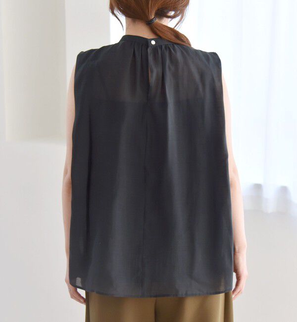 quaranciel「quaranciel:〈洗濯機可能〉シアー ハイネック ノースリーブ ギャザー ブラウス」|シャツ・ブラウス|