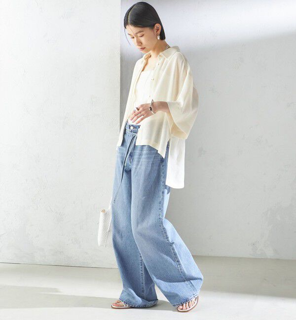 SHIPS for women「〈手洗い可能〉麻調 メッシュ 半袖 ビッグ シャツ」|シャツ・ブラウス|