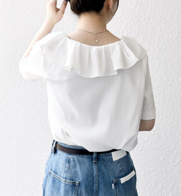 SHIPS any「《一部追加予約》【WEB限定】SHIPS any:〈洗濯機可能〉ラフ サテン フリルカラー ブラウス 26SS」|シャツ・ブラウス|