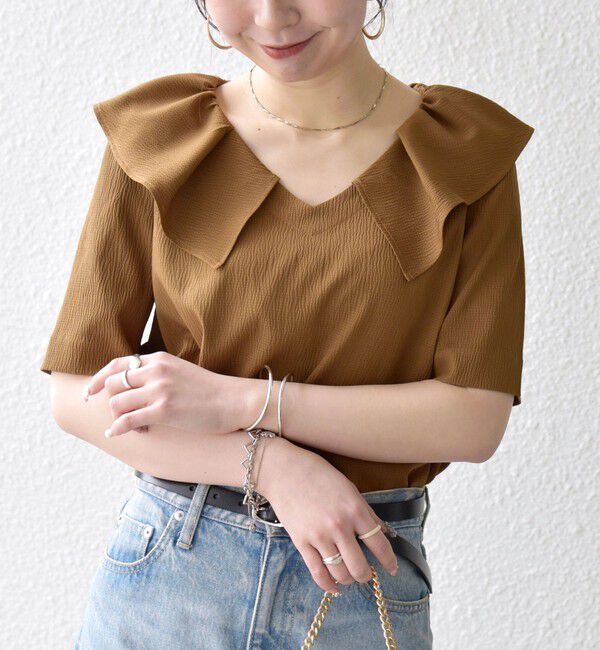 SHIPS any「《一部追加予約》【WEB限定】SHIPS any:〈洗濯機可能〉ラフ サテン フリルカラー ブラウス 26SS」|シャツ・ブラウス|