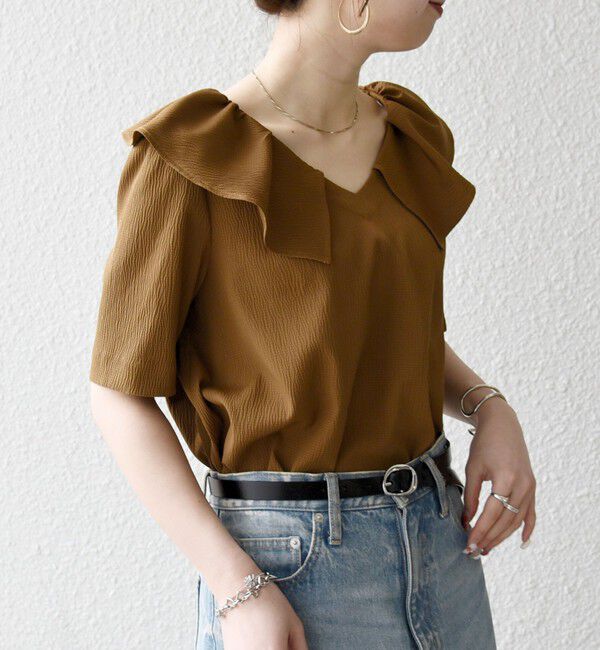 SHIPS any「《一部追加予約》【WEB限定】SHIPS any:〈洗濯機可能〉ラフ サテン フリルカラー ブラウス 26SS」|シャツ・ブラウス|