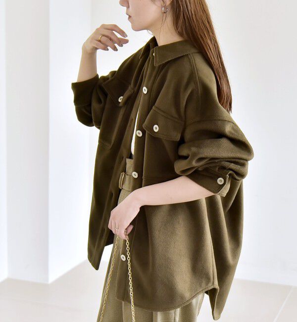 quaranciel「quaranciel: ジャージー メルトン パイピング CPO ビッグ シャツ ジャケット」|その他|オリーブ