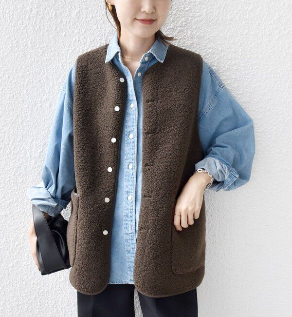 SHIPS for women「〈手洗い可能〉ボア フリース リバーシブル ベスト」|ベスト・ジレ|ブラウン