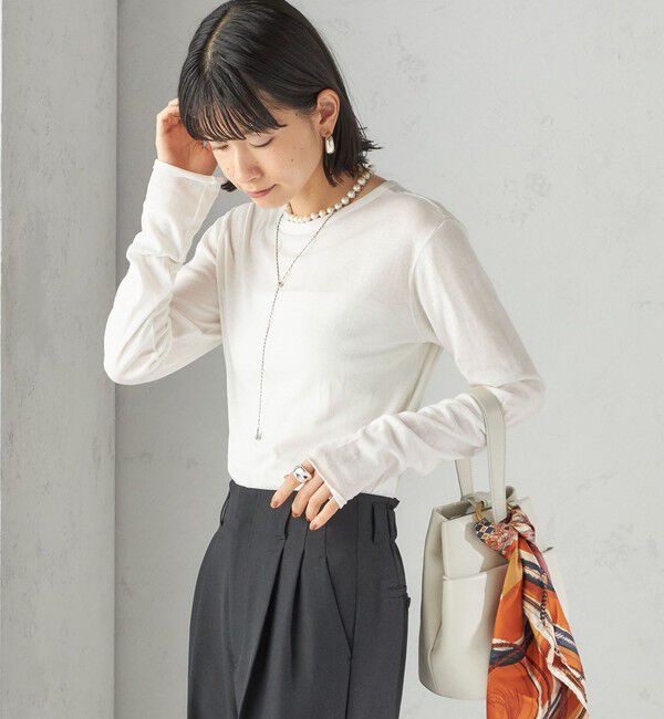 SHIPS for women「【SHIPS別注】miller: シアー ヘンリー ネック ロング スリーブ TEE」|Tシャツ・カットソー|