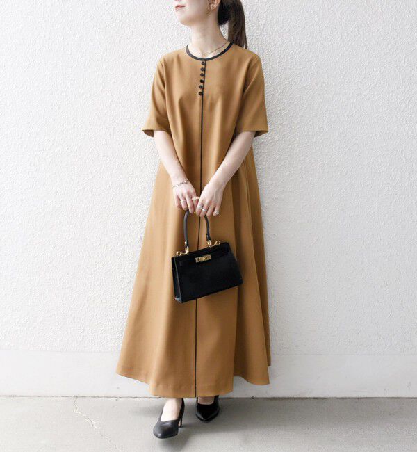 SHIPS any「SHIPS any:〈洗濯機可能〉ウーステッド パイピング ボタン フレア ワンピース」|ワンピース|