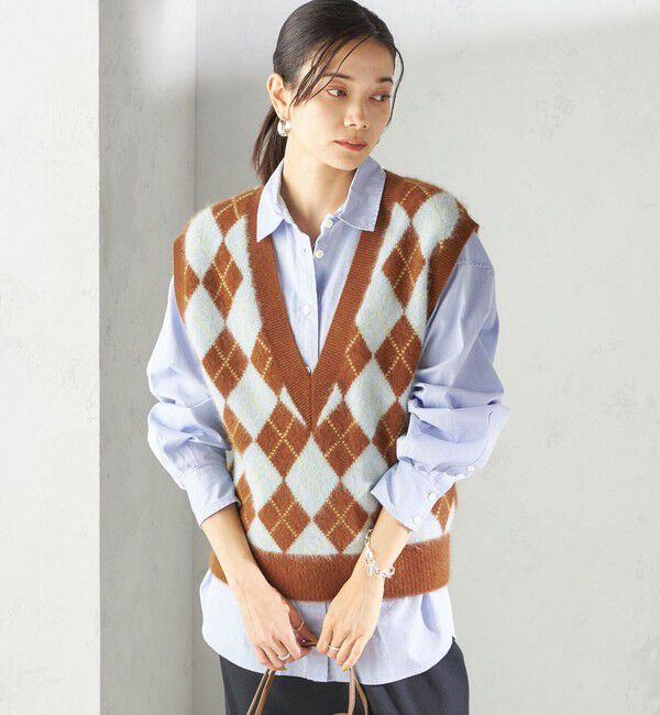 SHIPS for women「〈手洗い可能〉ディープ Vネック アーガイル ベスト」|ベスト・ジレ|