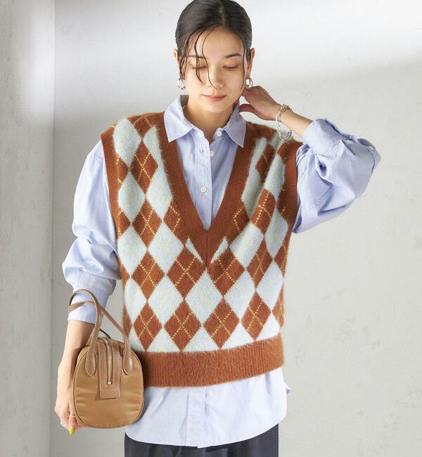 SHIPS for women「〈手洗い可能〉ディープ Vネック アーガイル ベスト」|ベスト・ジレ|