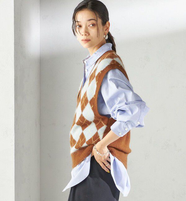 SHIPS for women「〈手洗い可能〉ディープ Vネック アーガイル ベスト」|ベスト・ジレ|