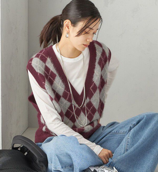 SHIPS for women「〈手洗い可能〉ディープ Vネック アーガイル ベスト」|ベスト・ジレ|