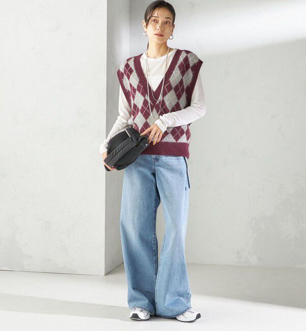 SHIPS for women「〈手洗い可能〉ディープ Vネック アーガイル ベスト」|ベスト・ジレ|