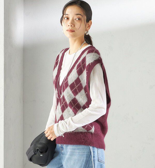 SHIPS for women「〈手洗い可能〉ディープ Vネック アーガイル ベスト」|ベスト・ジレ|