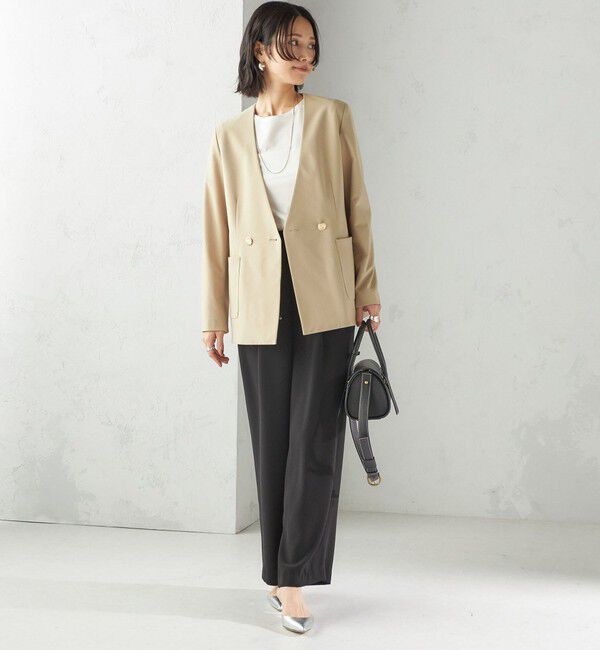 SHIPS for women「〈吸水速乾 / 防シワ加工 / 洗濯機可能〉スーティング ジャージー カラーレス ジャケット」|ノーカラージャケット|