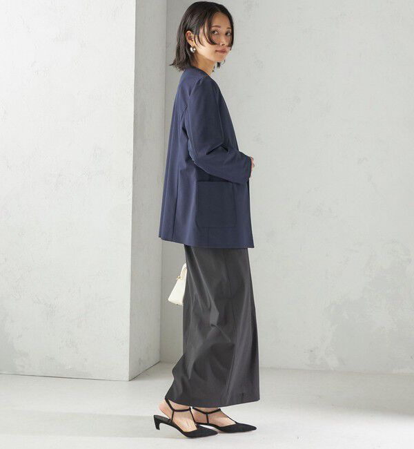 SHIPS for women「〈吸水速乾 / 防シワ加工 / 洗濯機可能〉スーティング ジャージー カラーレス ジャケット」|ノーカラージャケット|