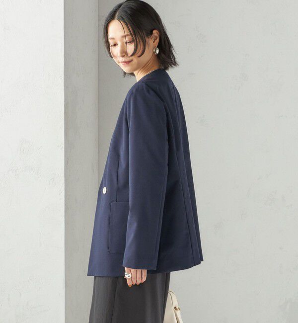 SHIPS for women「〈吸水速乾 / 防シワ加工 / 洗濯機可能〉スーティング ジャージー カラーレス ジャケット」|ノーカラージャケット|