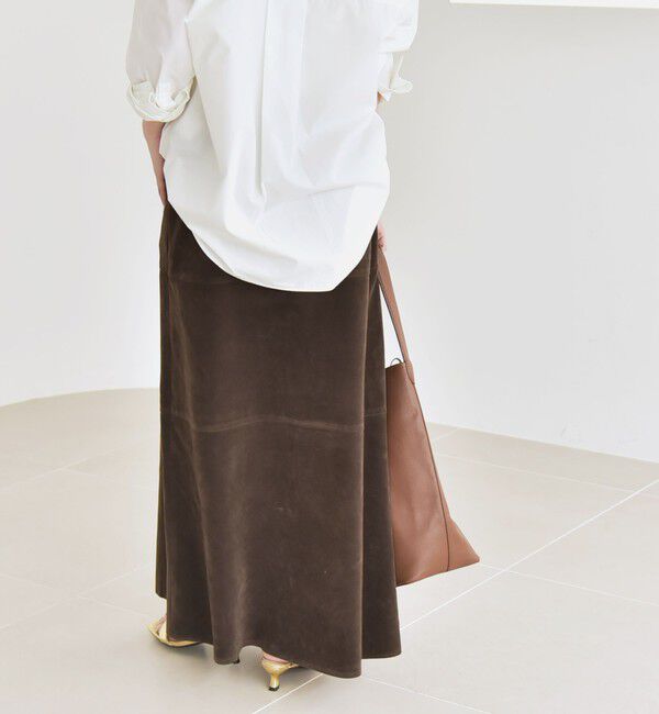 quaranciel「quaranciel:〈洗濯機可能〉ポリエステル スエード フレア マキシ スカート」|スカート|