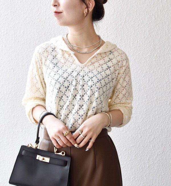 SHIPS any「SHIPS any:〈手洗い可能〉起毛 レース パイピング プルオーバー」|Tシャツ・カットソー|