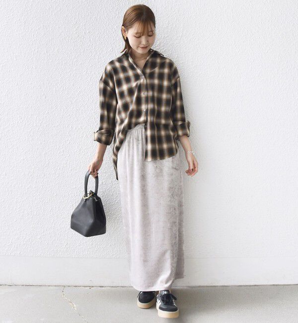 SHIPS for women「〈手洗い可能〉スノー クラッシュ ポリエステル ベロア ウエスト ゴム スカート」|スカート|