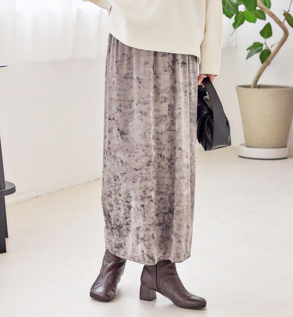 SHIPS for women「〈手洗い可能〉スノー クラッシュ ポリエステル ベロア ウエスト ゴム スカート」|スカート|