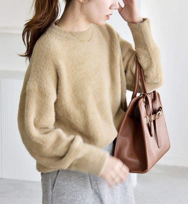 quaranciel「quaranciel:〈手洗い可能〉ファーライク クルーネック ニット プルオーバー」|ニット・セーター|