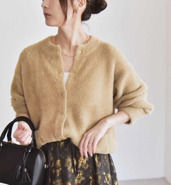 quaranciel「quaranciel:〈手洗い可能〉ファーライク クルーネック スナップ ニット カーディガン」|カーディガン|