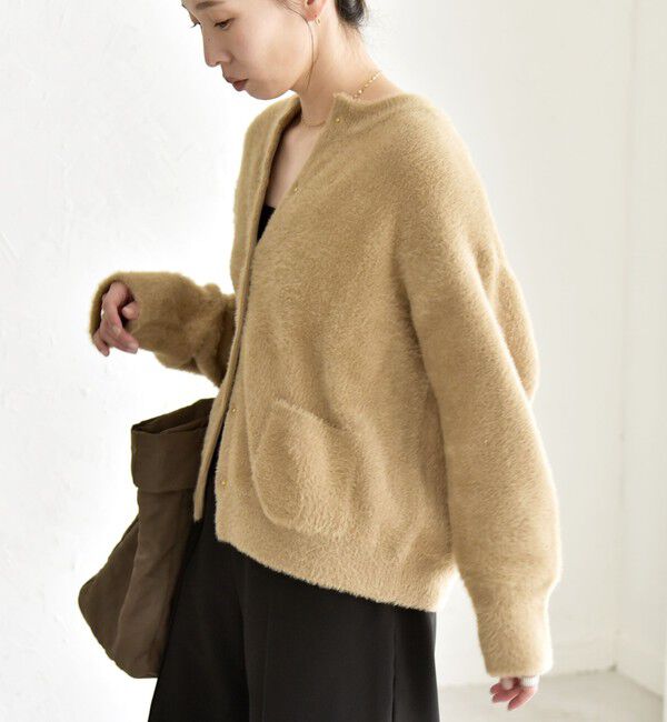 quaranciel「quaranciel:〈手洗い可能〉ファーライク クルーネック スナップ ニット カーディガン」|カーディガン|