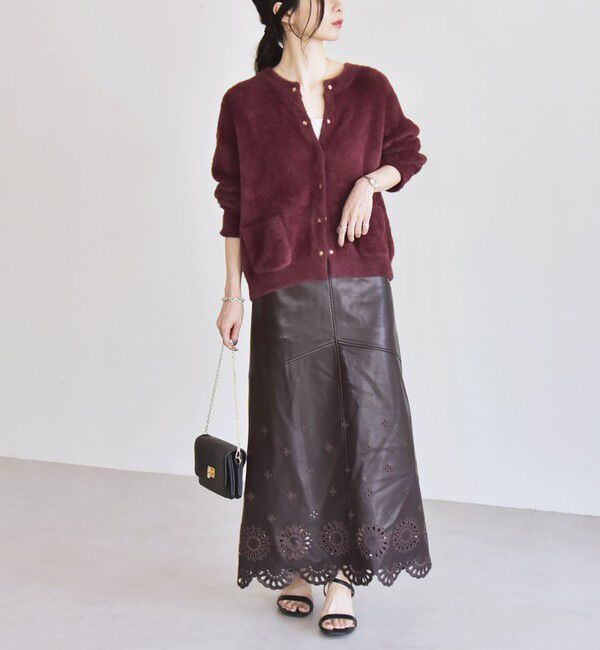 quaranciel「quaranciel:〈手洗い可能〉ファーライク クルーネック スナップ ニット カーディガン」|カーディガン|