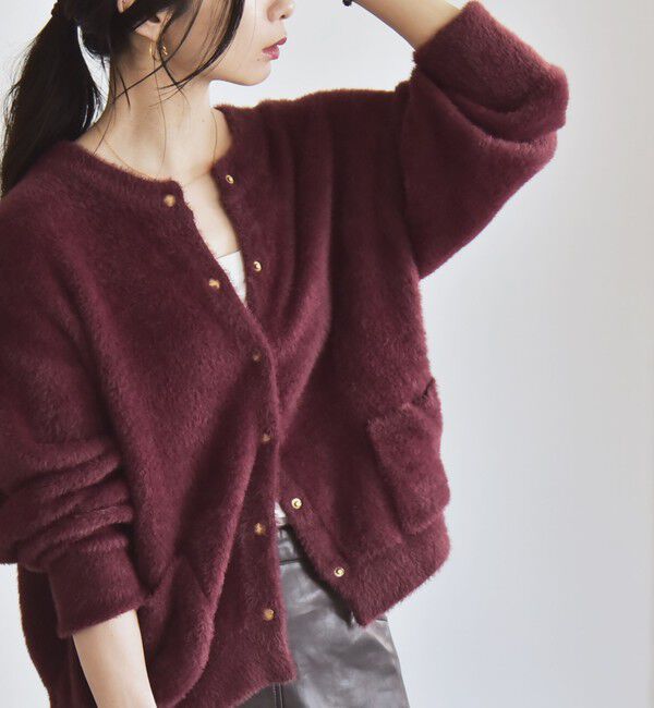 quaranciel「quaranciel:〈手洗い可能〉ファーライク クルーネック スナップ ニット カーディガン」|カーディガン|