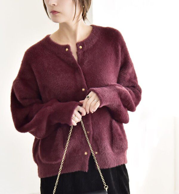 quaranciel「quaranciel:〈手洗い可能〉ファーライク クルーネック スナップ ニット カーディガン」|カーディガン|