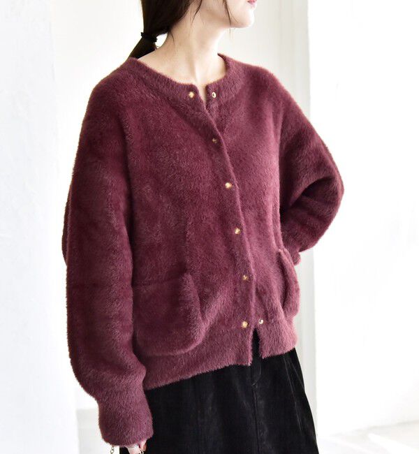 quaranciel「quaranciel:〈手洗い可能〉ファーライク クルーネック スナップ ニット カーディガン」|カーディガン|