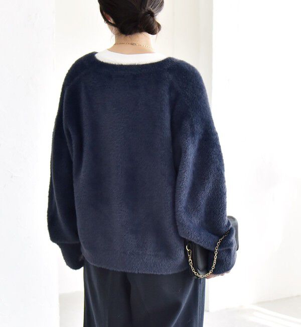 quaranciel「quaranciel:〈手洗い可能〉ファーライク クルーネック スナップ ニット カーディガン」|カーディガン|