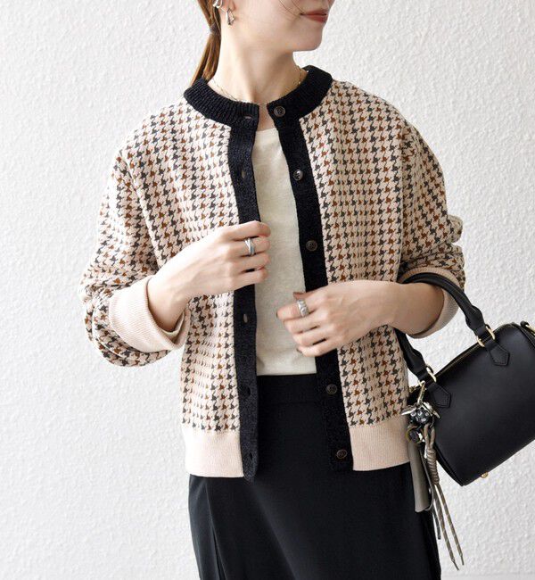 SHIPS any「SHIPS any:〈手洗い可能〉モールヤーン クルーネック 千鳥柄 カーディガン」|カーディガン|