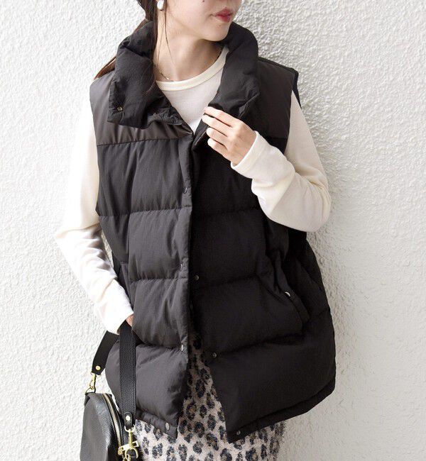 SHIPS any「SHIPS any: ナイロン スタンドカラー ダウン ベスト」|ダウンベスト・ベスト|ブラック