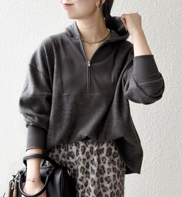 SHIPS any「SHIPS any:〈手洗い可能〉起毛 ワッフル ハーフジップ フーディー プルオーバー」|Tシャツ・カットソー|