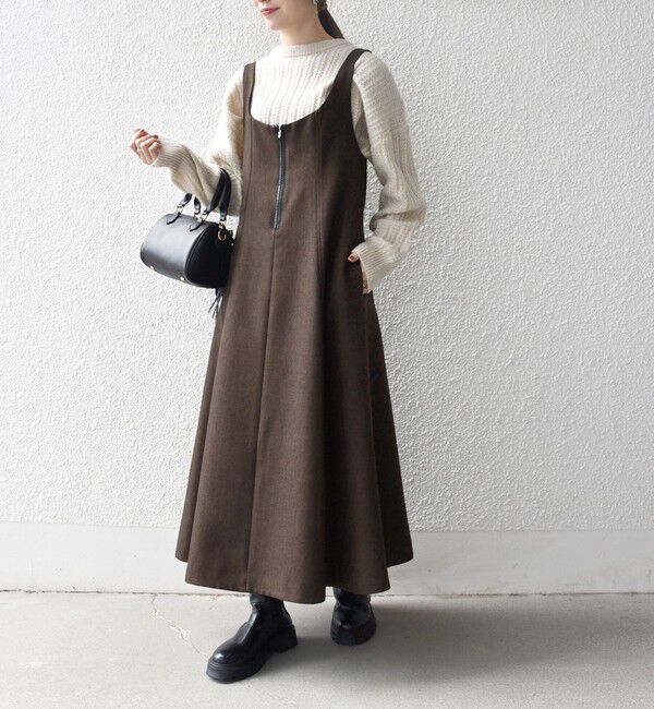 SHIPS any「SHIPS any: ヘリンボーン パイピング フレア ジャンパースカート」|ワンピース|